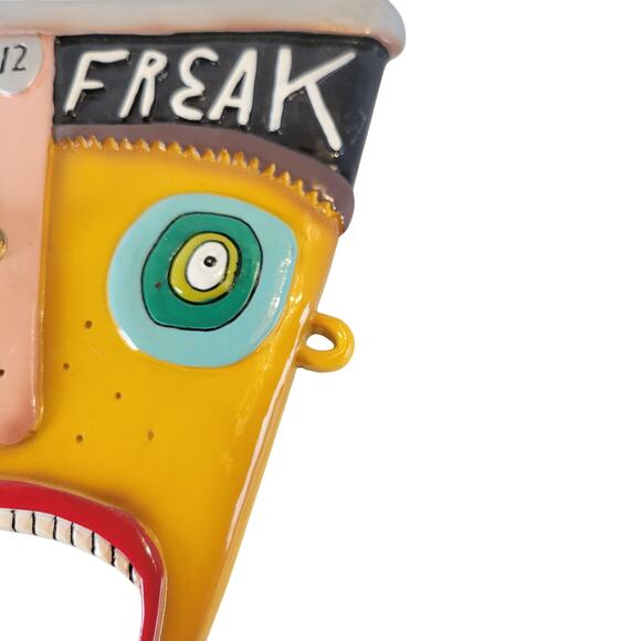Rare Allen Designs Coffee Freak Wall Clock Studio Art Funky Mug Face 13x9" Works - Picture 11 of 16